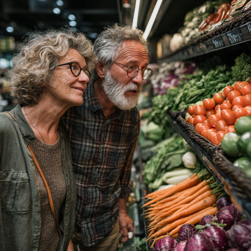 Літня пара готує здорову їжу разом